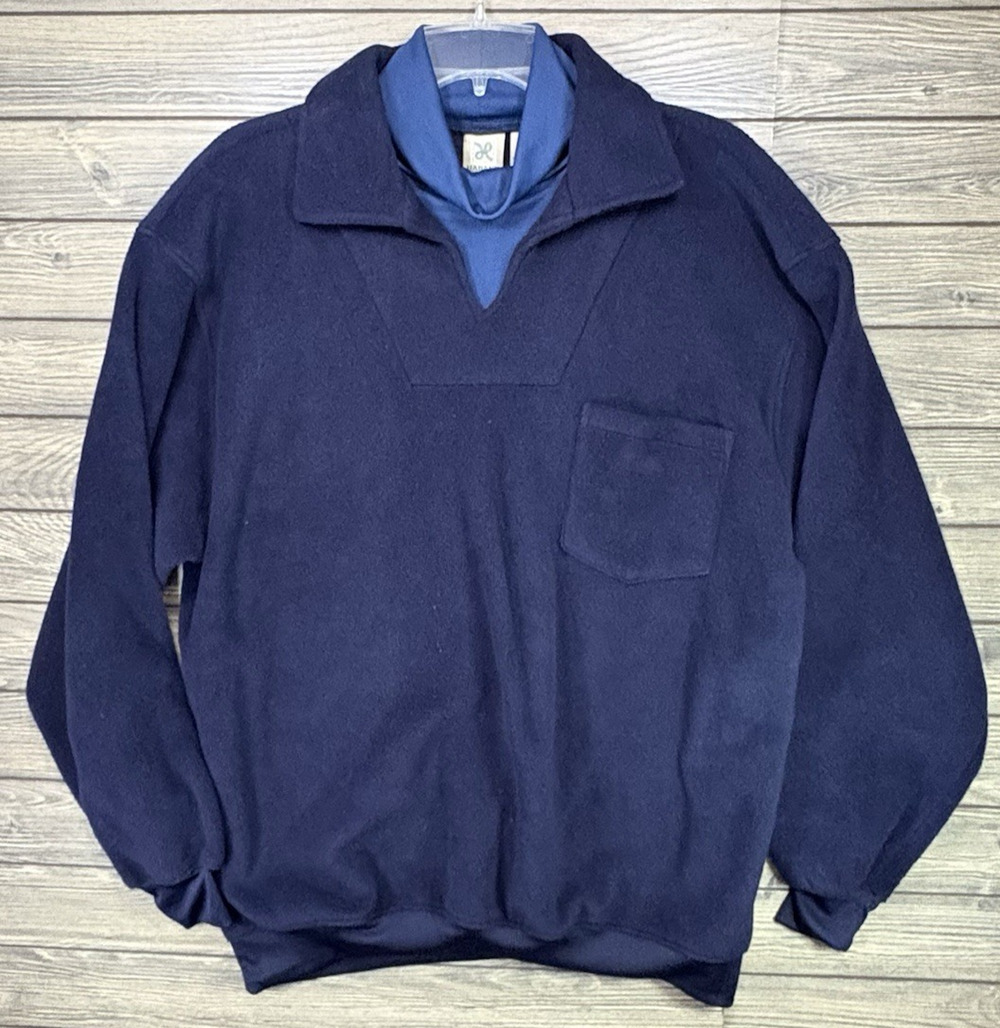 HABAND Vintage Polyester XL Blue Grandpa Sweatshirt 1980s Classic Turtleneck EUC